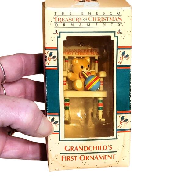 Vintage Enesco Other - VNTG Enesco Grandchilds First Ornament Bear In A Rocking Chair W/Toy Top